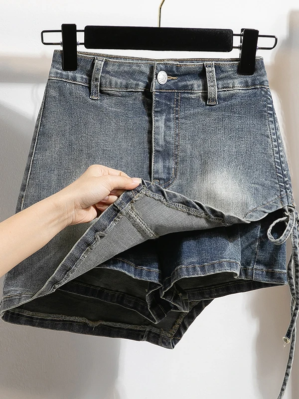 

Джинсовые шорты с высокой талией для женщин, летние, утягивающие, с эластичной вставкой, модные короткие брюки в стиле Hot Girl, повседневные, прямого кроя