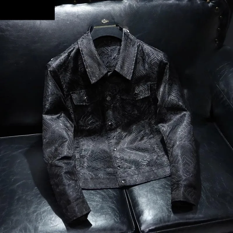 

Мужская модная куртка с лацканами, европейская осенняя коллекция, стильный утягивающий дизайн, жаккардовый топ, исключает индивидуальность