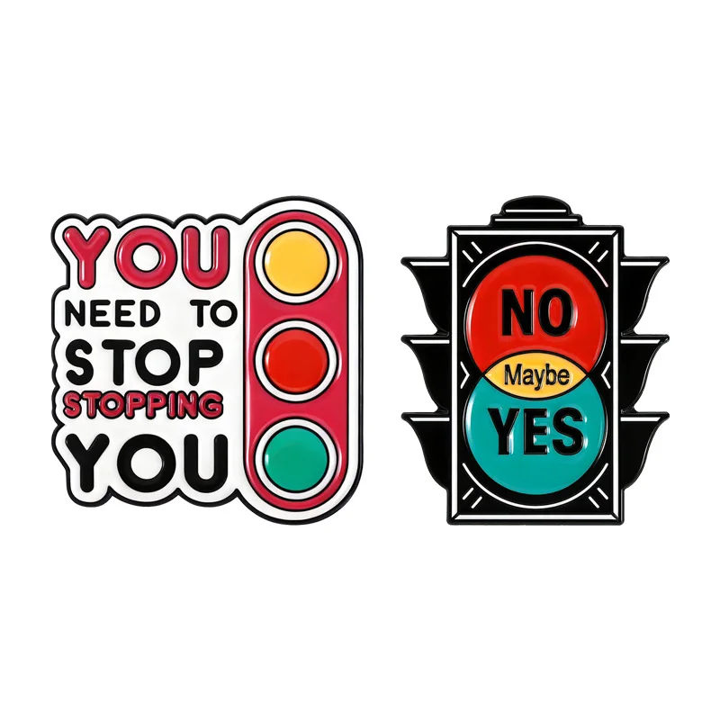 Cartoon traffic light-shaped badges, Fun letter stop alloy pins, wholesale accessories for clothing and bags, gifts for friends
