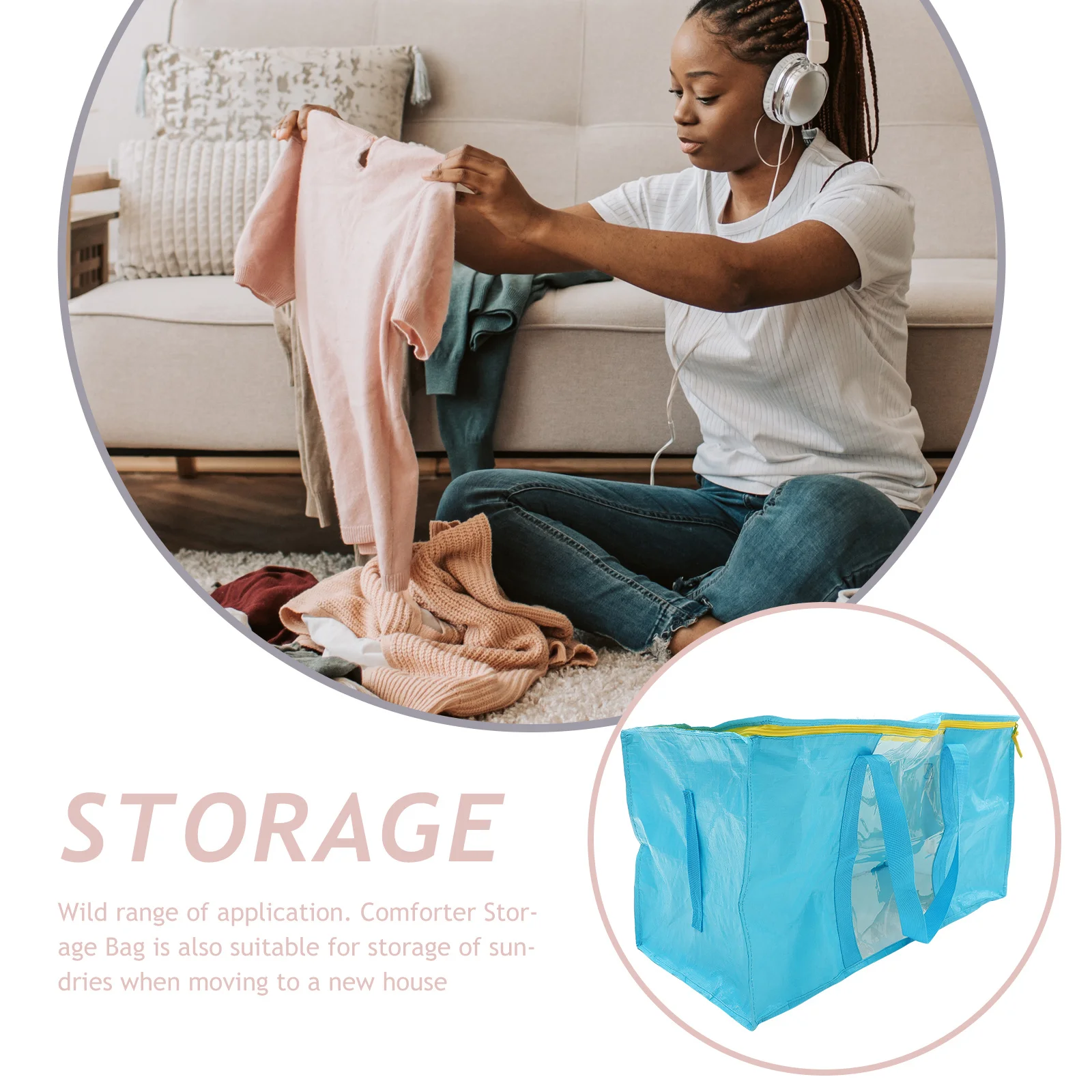 

Heavy Duty Waterproof Storage Bag with Transparent Window Extra Strong Handles for Quilts Pillows Seasonal Clothes Closet