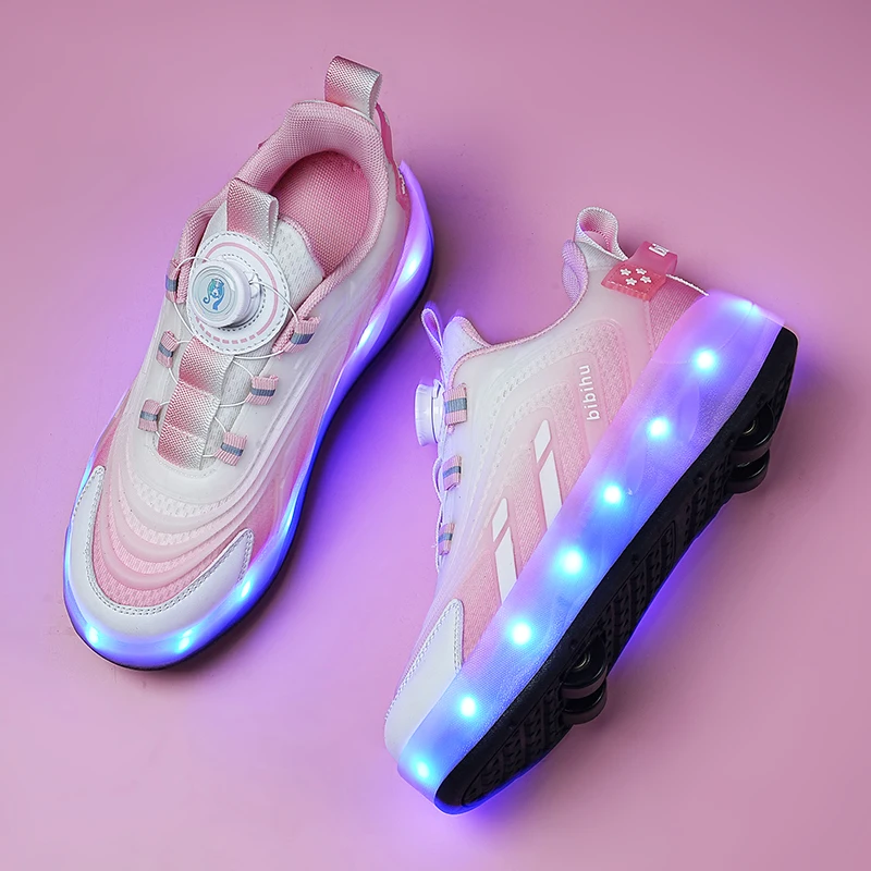 

No-Tie Cool Kids' Roller Sneakers: Fall 4-Wheel Retractable Skates – Boys' Student Roller Shoes