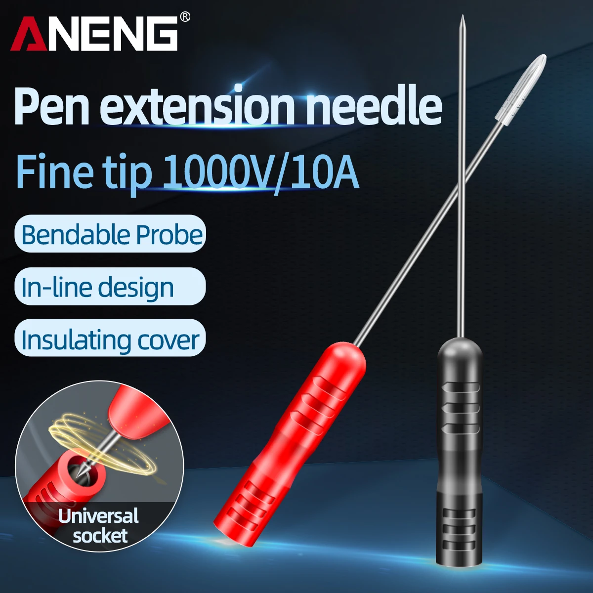 ANENG PT2003 Pen Extension Fine Tip 1 Pair Bendable 1000V/10A Detachable Probe Tip Tester Tool for Electrical Testing