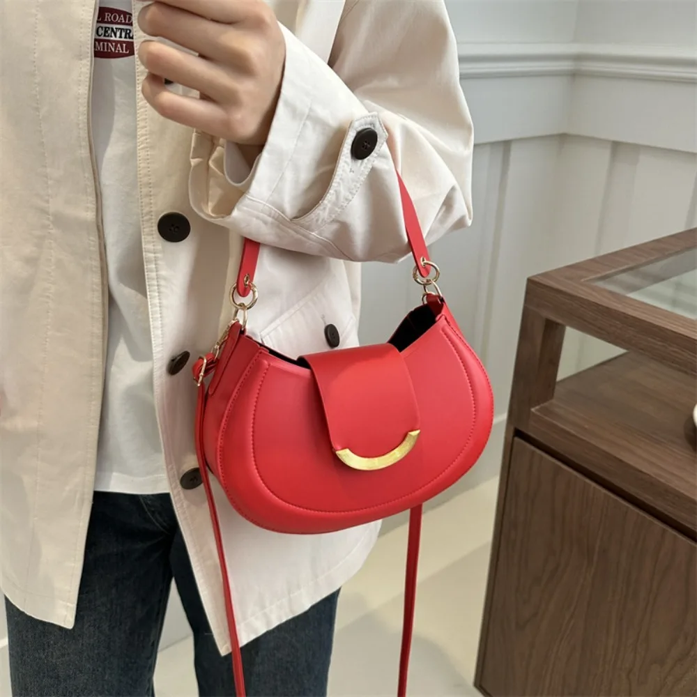 Trendy Handbag Solid Messenger Bag Lady Shoulder Bag PU Leather Underarm Bag Daily Casual Commuting Bag