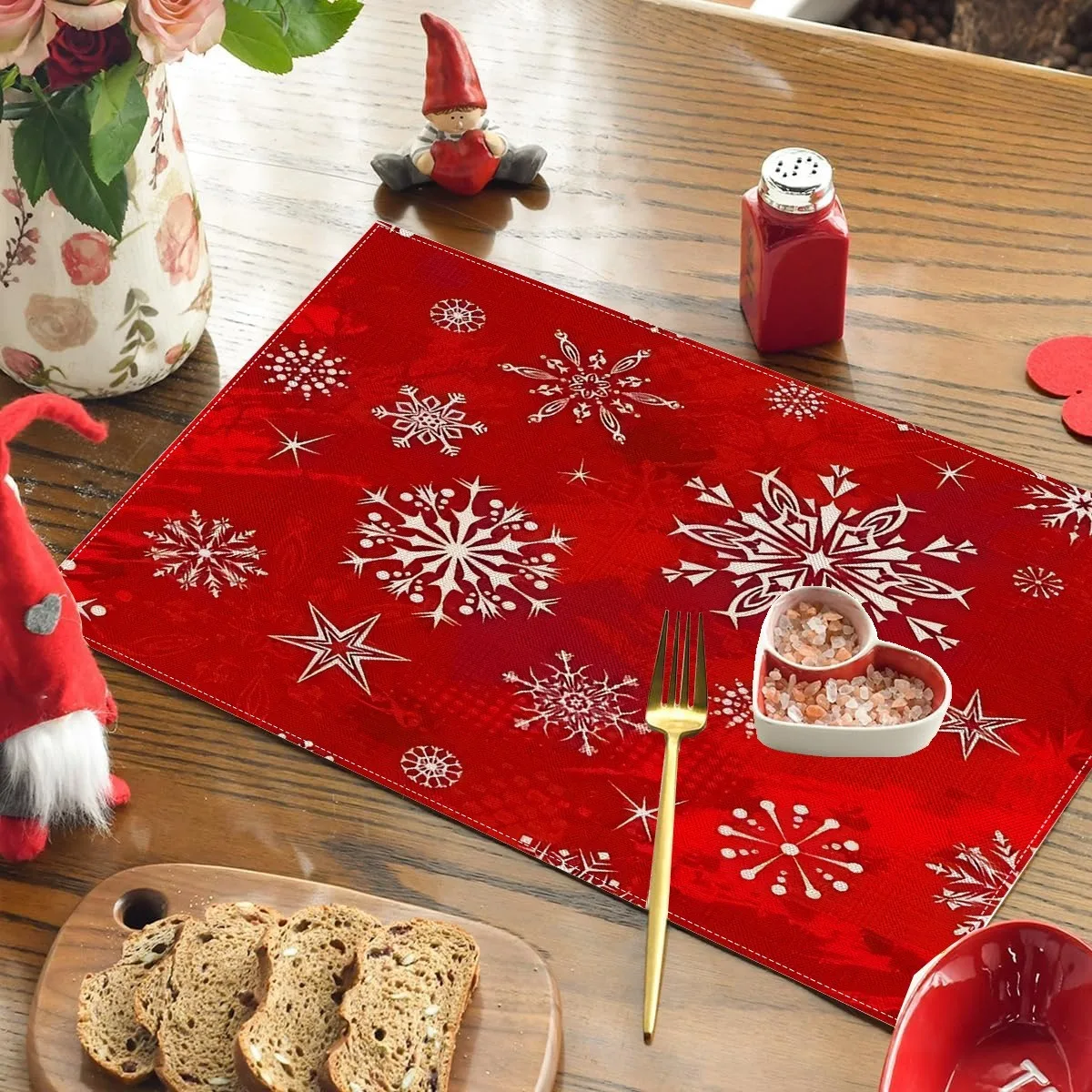 Festive Christmas Placemats Table Mat Pine Needle Golden Snow Star Print for Dining Table Farmhouse Xmas Home Decor Accessories