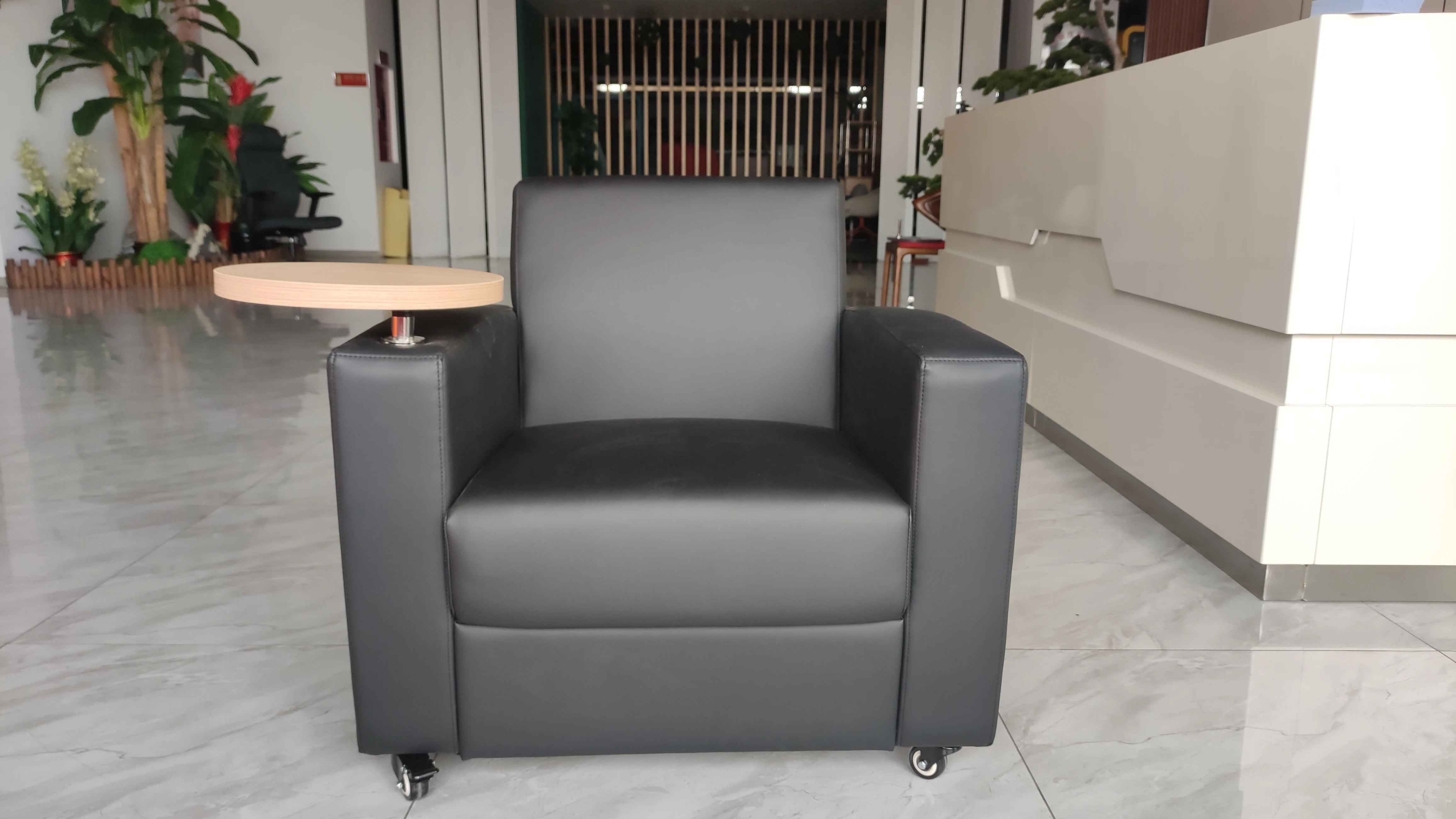 Modern Black Office Sofa Couch Furniture Waiting Negotiation Room  Auditorium Sofa Chair Single Leather Sofa for  VIP Reception
