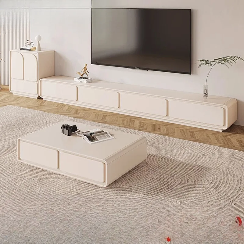 

Coffee table TV cabinet combination French cream style household living room small apartment floor solid wood TV cabinet