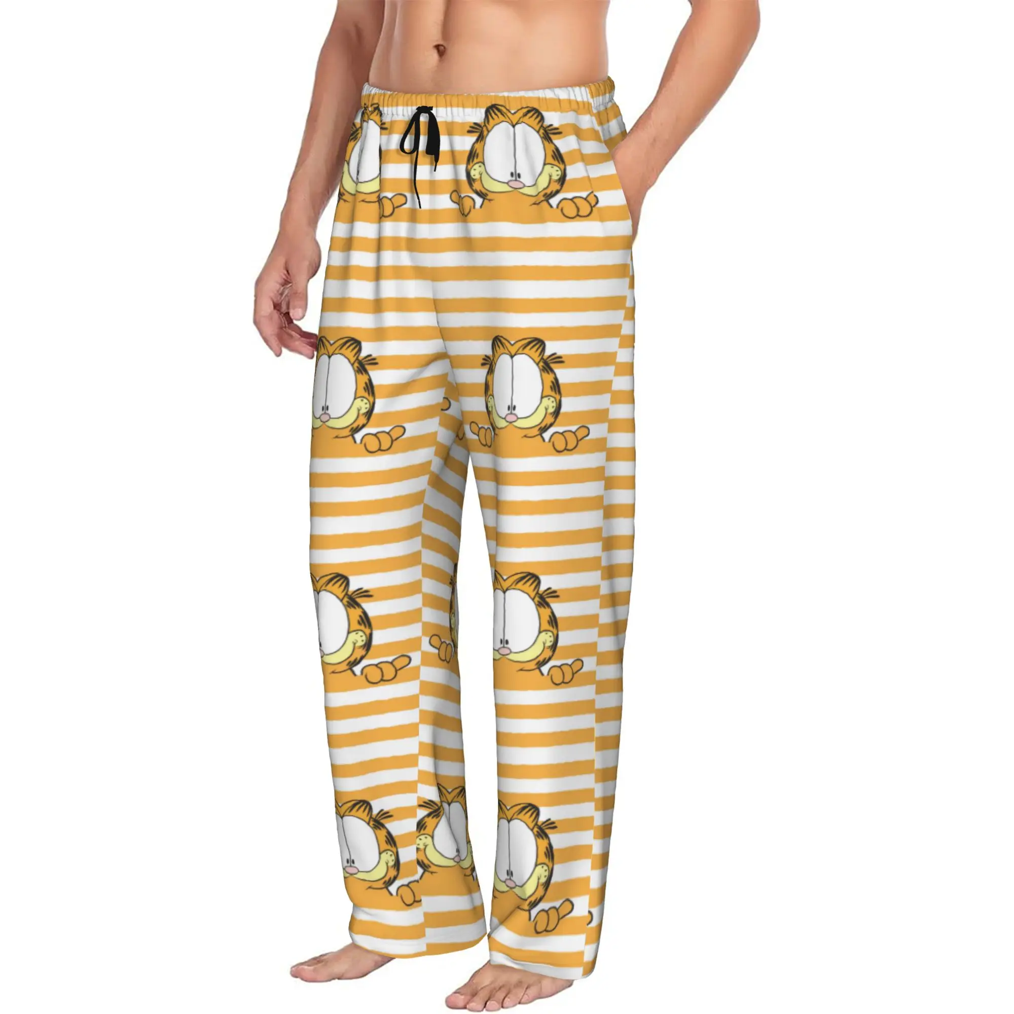 Custom Print Cat Cartoon Pajama Pants Men's Comic Strip Manga Sleep Sleepwear Bottoms with Pockets