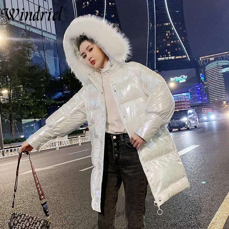 Female Jacket Coat High Street Women Winter Long Jacket Bright Waterproof Warm Parka Loose Stylish Padded Clothing Windriel