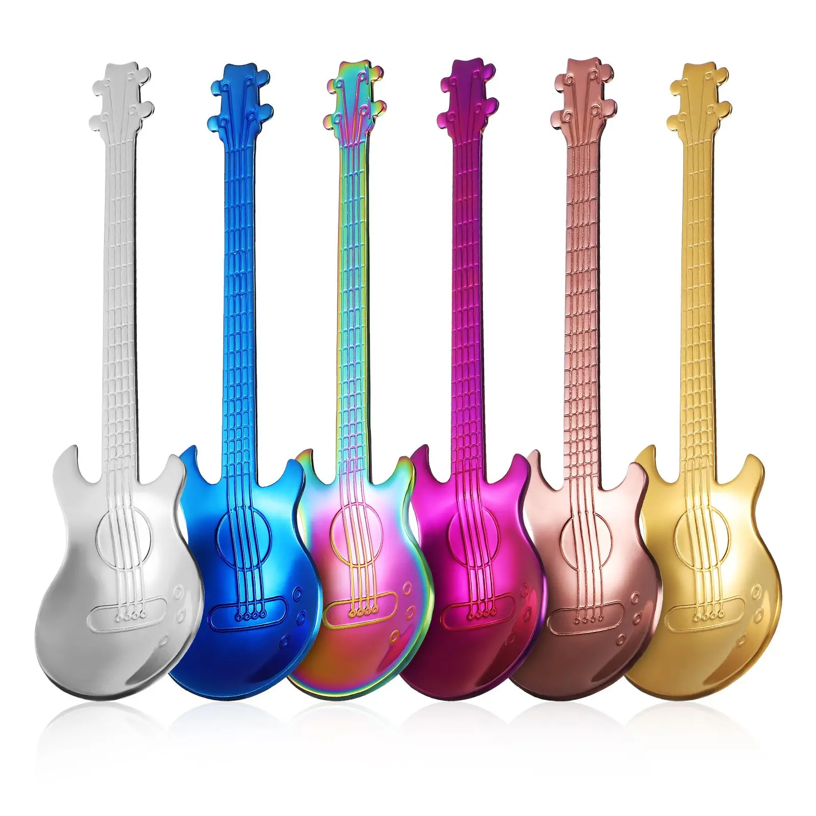 

6 Pcs 304 Stainless Steel Soup Spoons 12x3 2cm Colorful Guitar Decor Coffee Stirring Spoon Dinner Kitchen Decor
