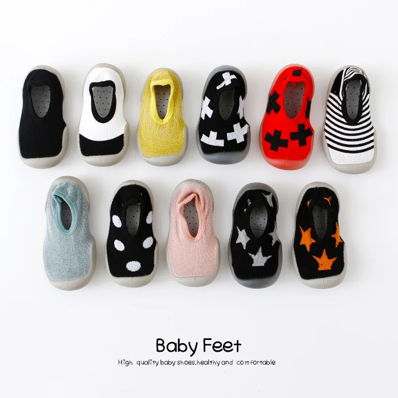 

New Soft Soled Floor Shoes Infant Boys Color Matching Cute Printed Cotton Socks Shoes Toddler Girl Casual Non-slip First Walkers