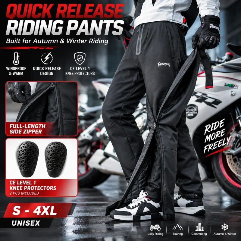 P130-PR Winter Motorcycle Riding Pants Men Women Windproof Warm Quick Release Motorbike Pants  Level 1 Knee Protectors