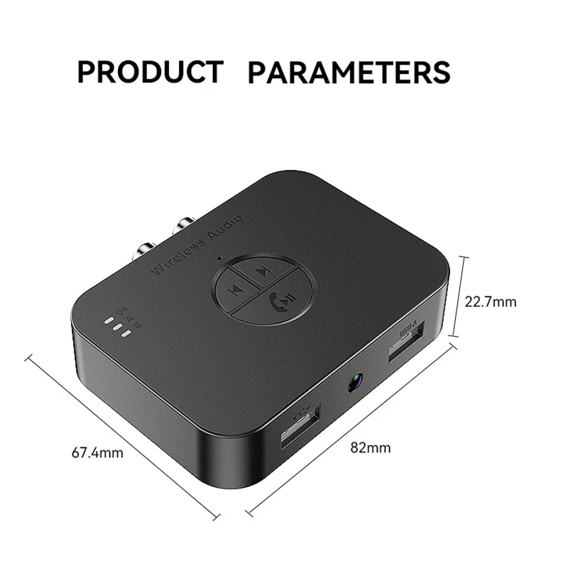 Odbiornik audio Bluetooth 6.0 z gniazdem 3.5mm AUX RCA, obsługą odtwarzania z dysku U, bezprzewodowy adapter z pilotem do zestawu samochodowego i głośników. — zdjęcie produktu 6