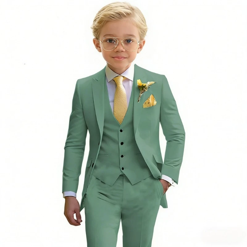Casual Boys Suit Jacket Pants Vest 3 Piece Set Formal Blazer for Kids Wedding Tuxedo Suits 2-16 Years Custom Clothes
