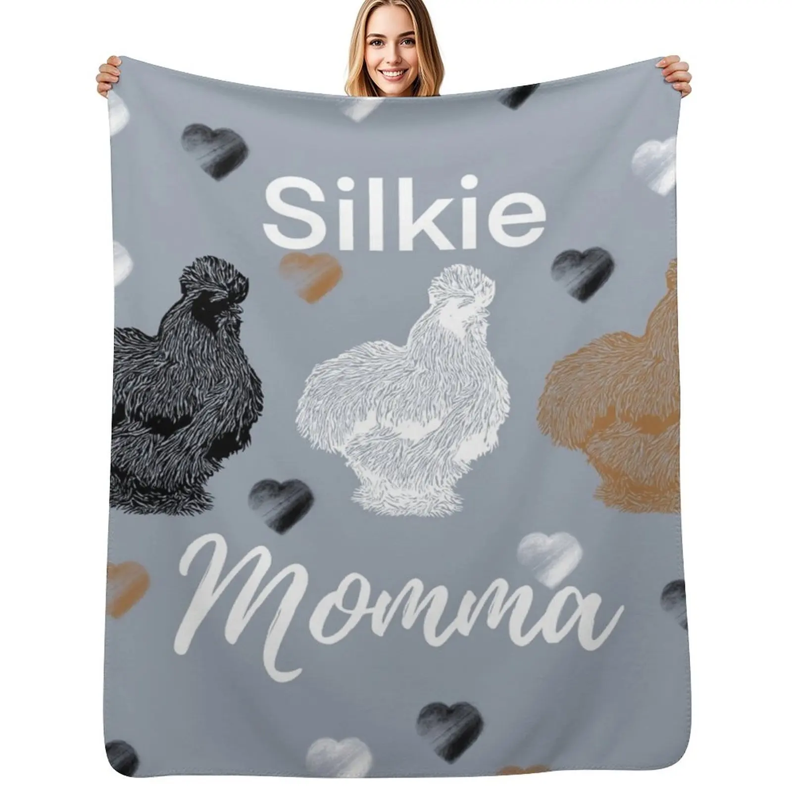 

Silkie Momma Silkie Chicken Heart Prints with Black White and Buff Silkie Chickens Silkies Throw Blanket Heavy Blankets