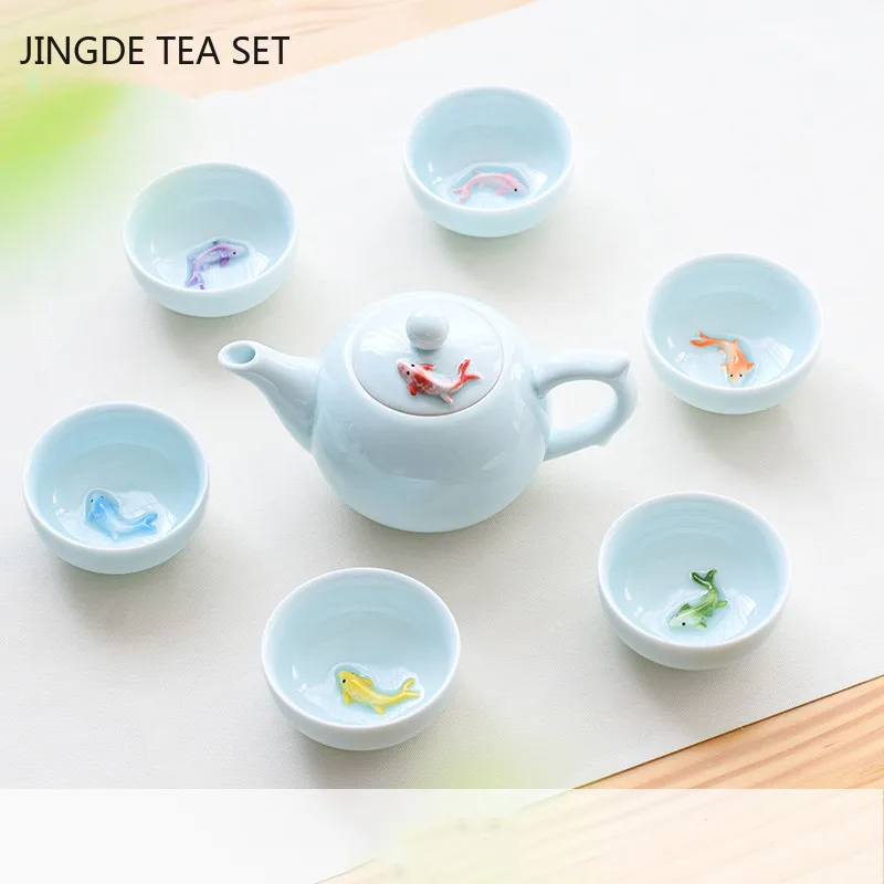 Creative Ceramic Small Fish Teacup Set Portable Tea Pot and Cup Set Chinese Tea Ceremony Supplies Customized Teaware Gifts