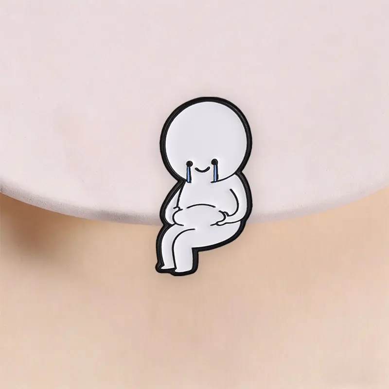 Crying Smile Flork Enamel Pin Funny Line Man Pinch Belly Minimalist Sitting Cartoon Character Brooch Lapel Badge Jewelry Gift