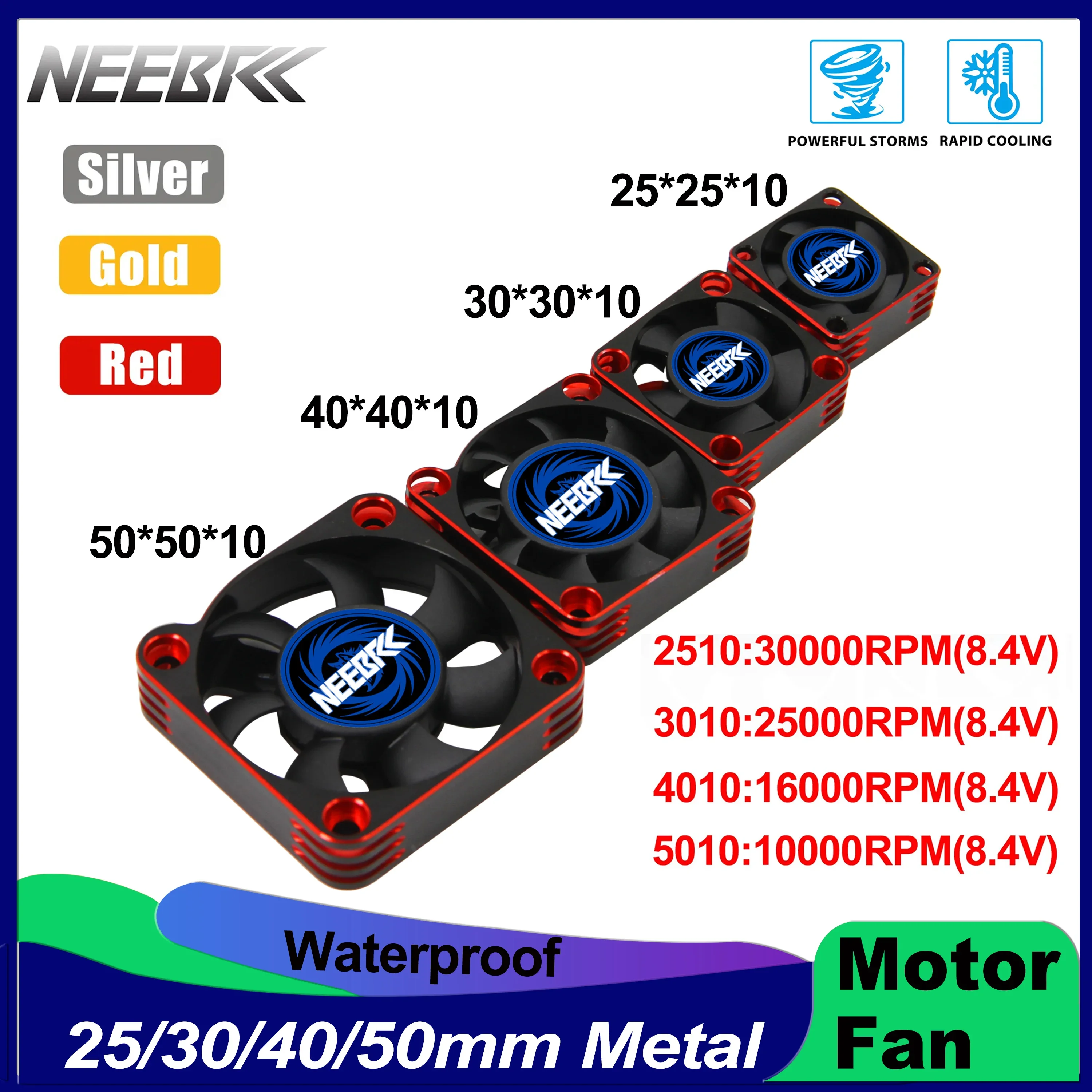 2PCS RC Motor 25mm 30mm 40mm 50mm Waterproof Metal Cooling Fan for 1/10 1/8 RC Car 540 550 28/36/42 Motor Heat Dissipation