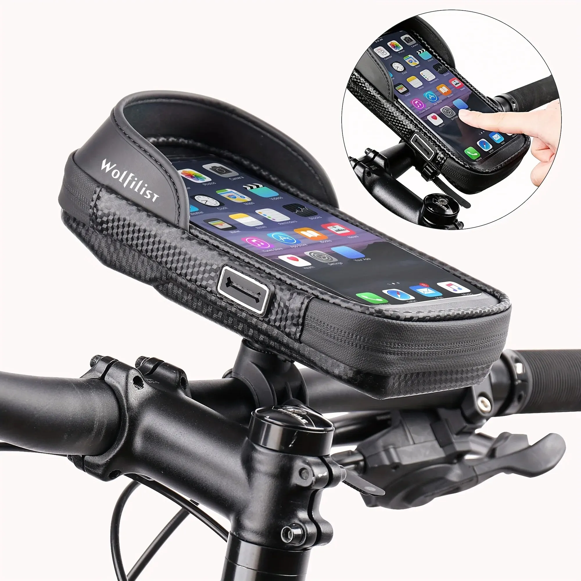 MultiDirectional Adjustable Bike Bag Cycling Waterproof Front Top Tube Touch Screen Phone Hanging Pocket With Mount Holder Stand