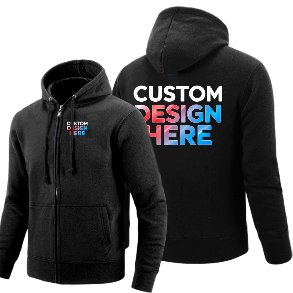 Moletom com capuz e zíper de cor sólida com personalização de logotipo, adequado para as estações de primavera e outono, disponível em cores vibrantes