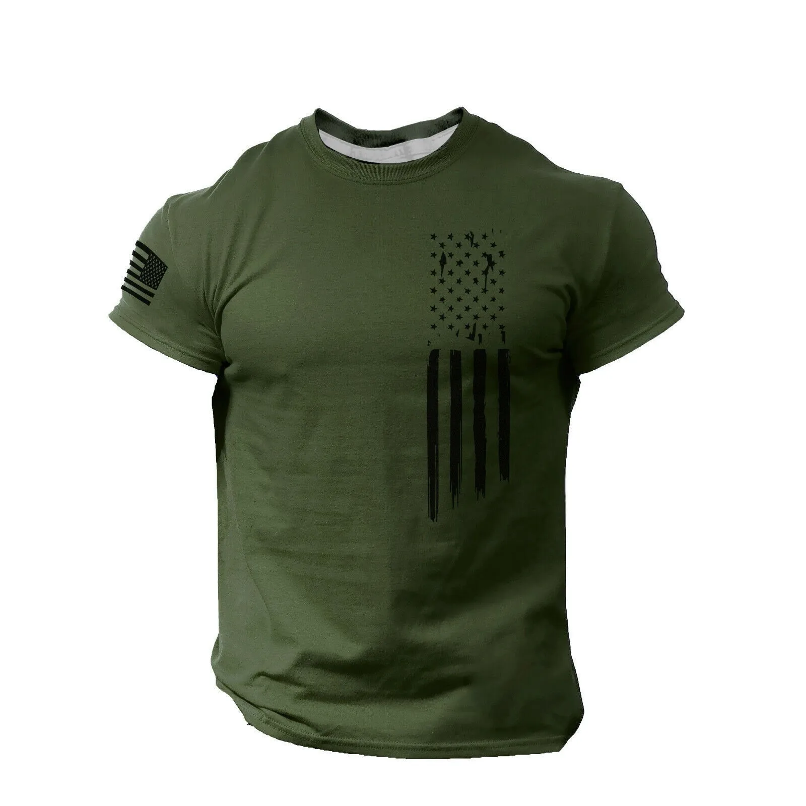 Camiseta con cuello redondo para hombre, blusa holgada de manga corta con estampado de bandera, informal, a la moda