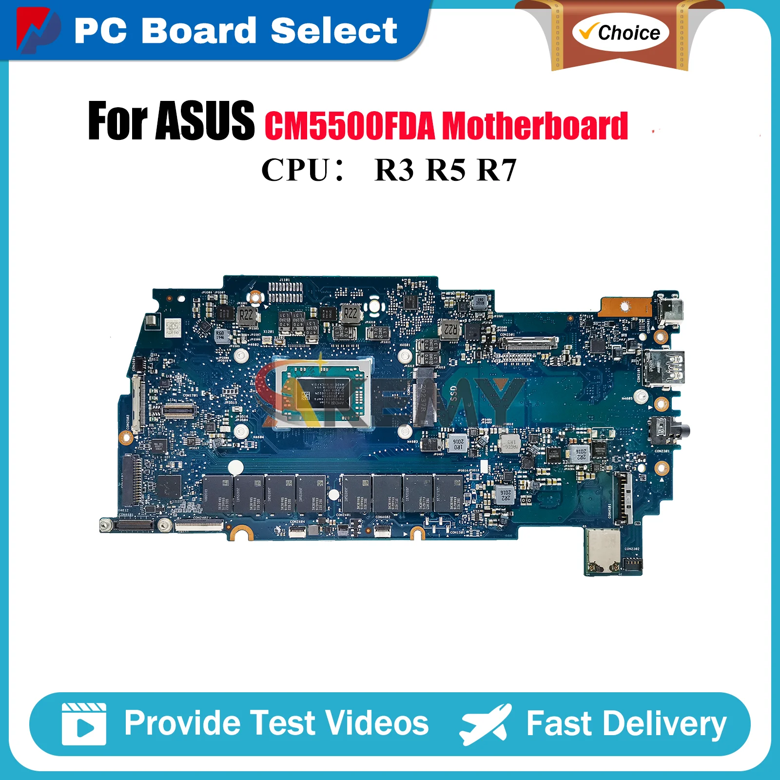 CM5500FDA Laptop Motherboard For ASUS Chromebook CM5500FDA CM5500F Notebook Mainboard With R3 R5 R7 CPU 100% tests OK fast ship