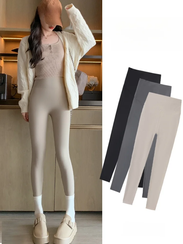 

High Waist Fce Lined arkskin Pants Women's Fitn Yoga Tight Leggings 2025 Autumn Winter New Sle Casual Trousers