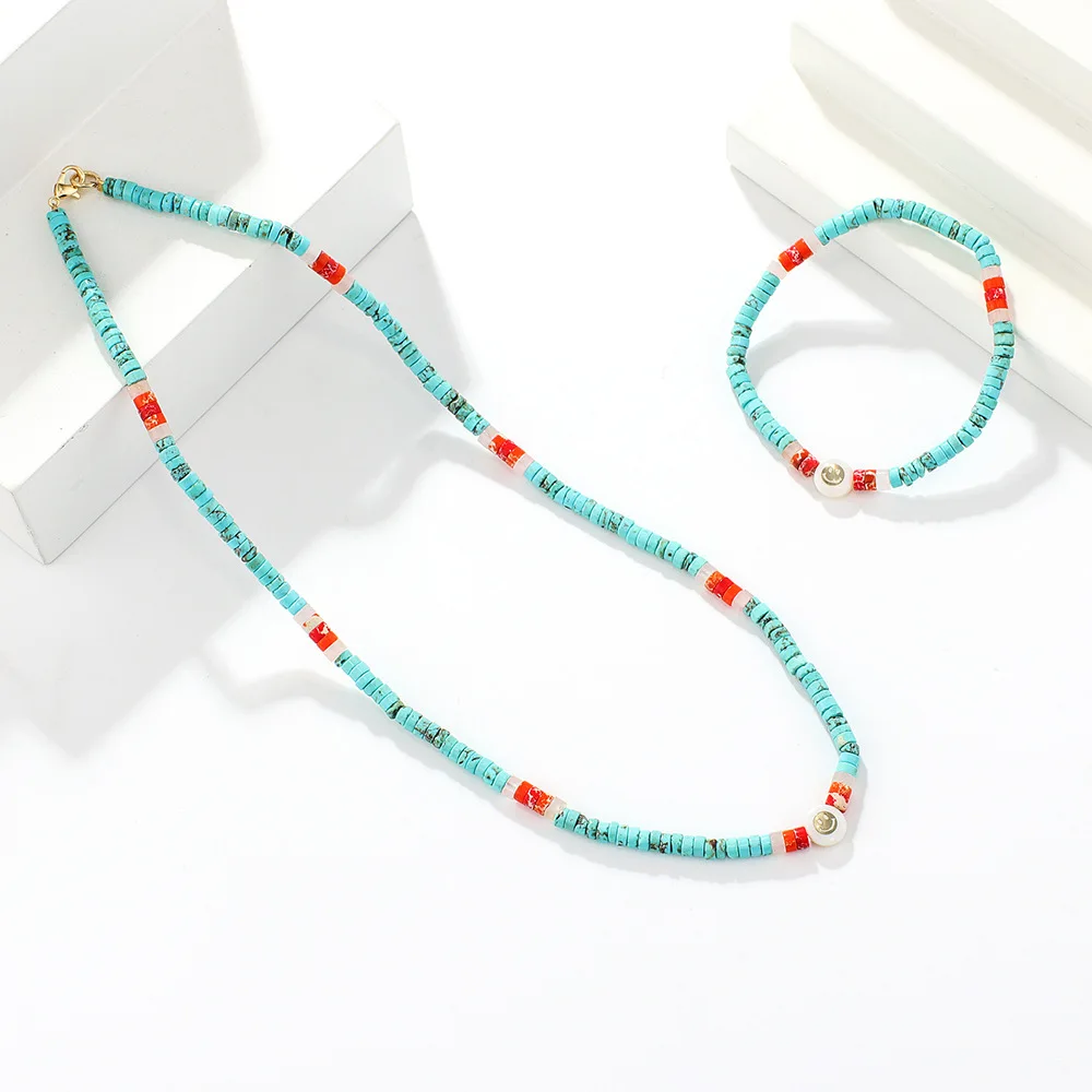Rice bead necklace Natural stone Turquoise Bohemia Sea shell Hand weaving Adjustable Fashion  Female Beaded necklace bracelet