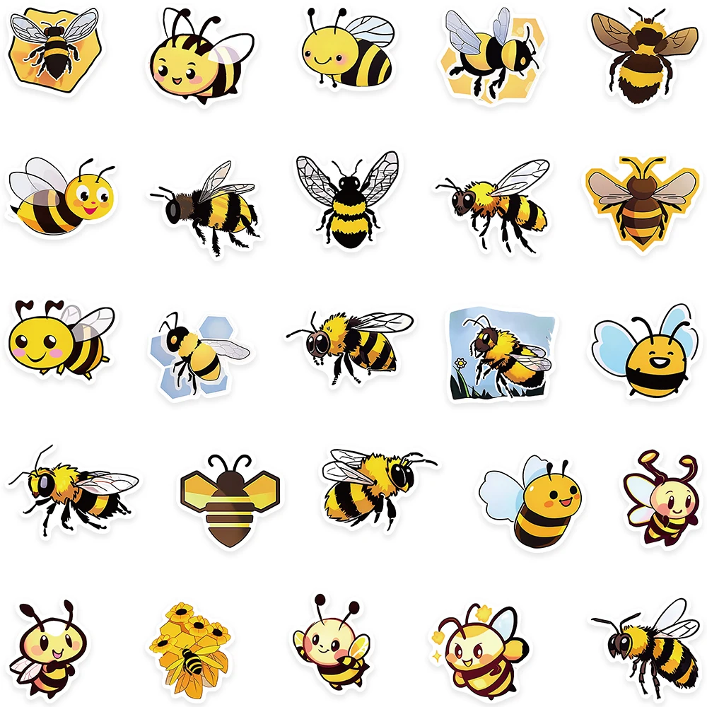 50pcs Cute Cartoon Honey Bee Vinyl Laptop Decals Insect Stickers For Luggage Phone Guitar Bicycle Car Waterproof Graffiti