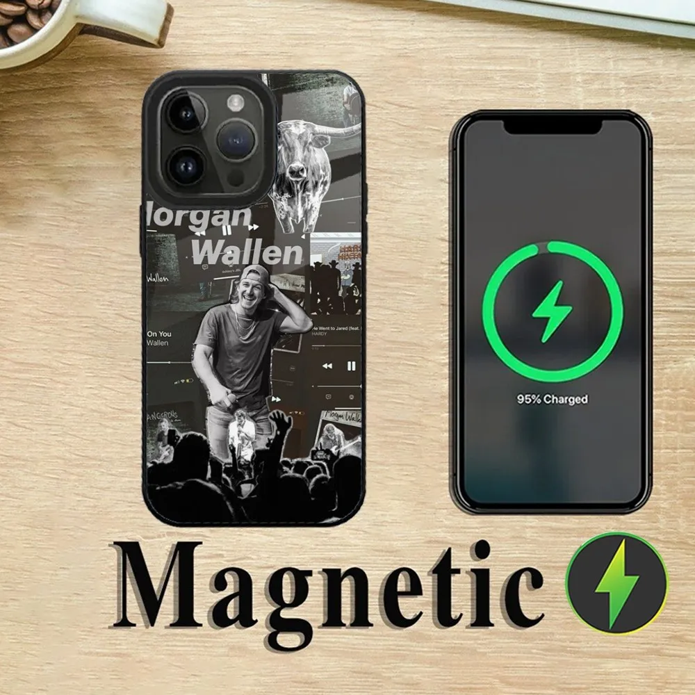 Magsafe-iPhone 16,15,14,13,12,11 plus,pro,max用の磁気ワイヤレス充電電話ケース,アメリカの歌手,m-morgan Wallen mini