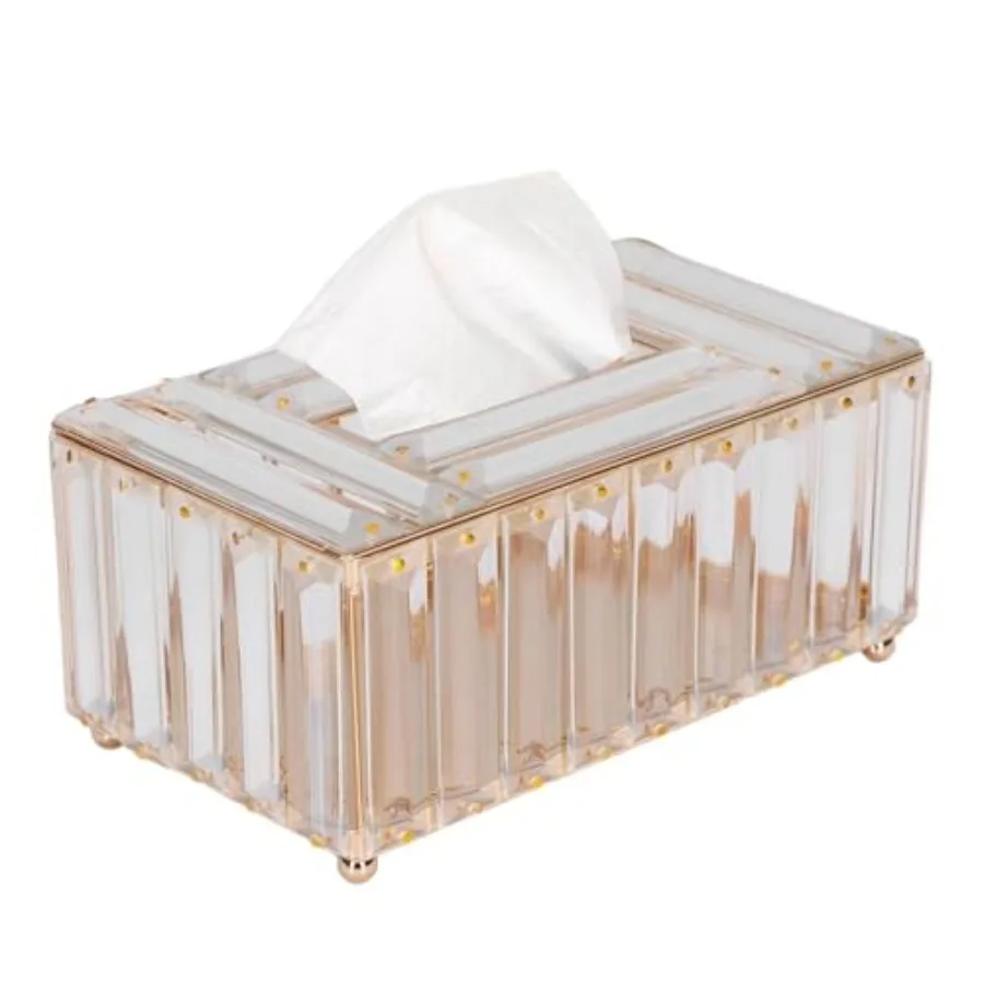 

Tissue Box Cover Gold Glass Tissue Box Holder Rectangular Tissue Case Decorative Napkin Organizer Dryer Sheet Dispenser for Bat