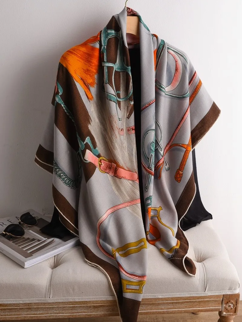 Winter Silk Wool Scarf Giant Cashmere Herms Rolling Shawls Designer Luxury Stole Pashmina Warm Square Accessories Decoration