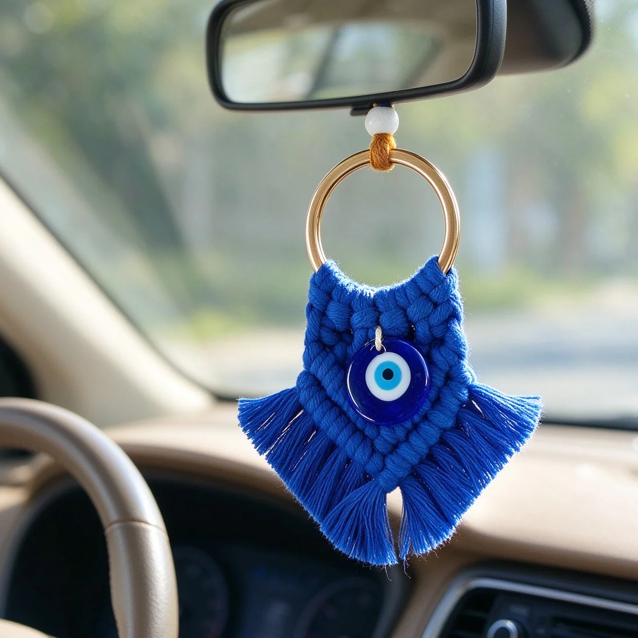 Handmade Macrame Evil Eye Keychain, Woven Blue Eye Tassel Charm, Boho Pendant for Bag & Unique Home Decoration