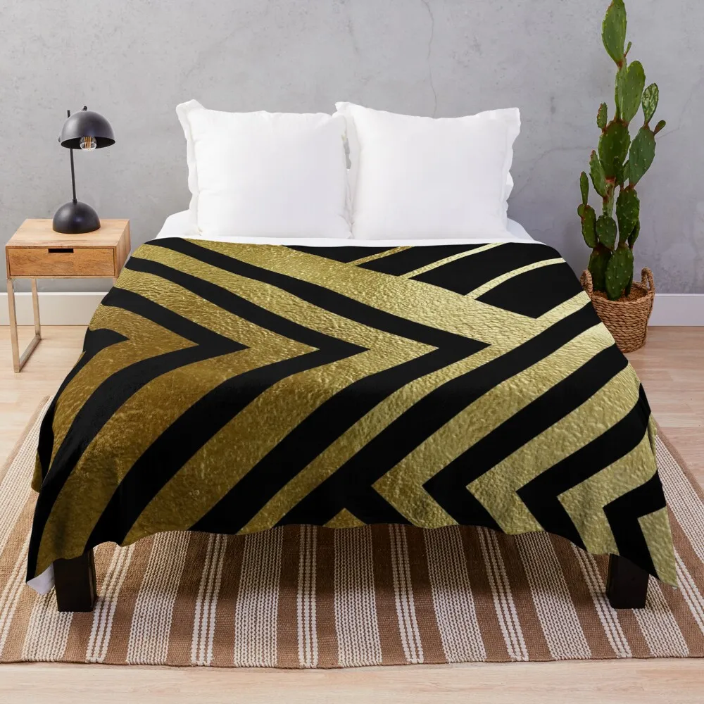 

Black and Gold Geometric Luxe Throw Blanket Cute Loose Blankets