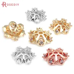 10PCS 6MM 8MM 10MM 18K Gold Color Brass and Zircon Snowflake Flower Beads Caps Jewelry Making Supplies Diy Findings Accessories