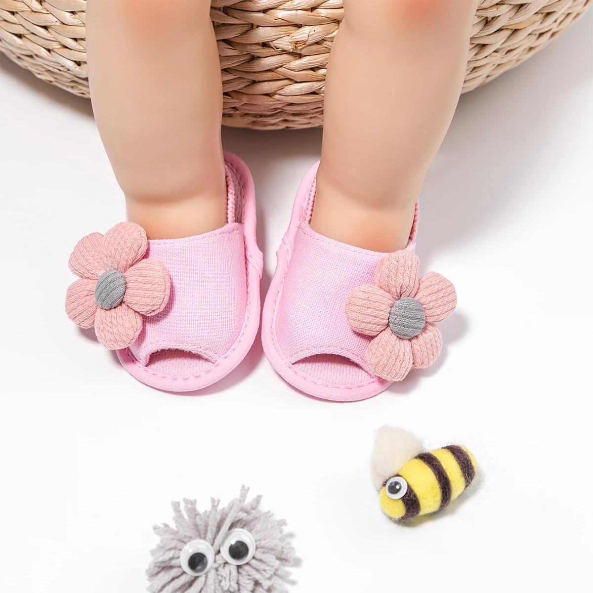 Meckior Summer Sandals Baby Boy Girl Shoes Fluff Baby Girl Slipper Animals Flower Anti-Slip First Walkers Crib Shoes