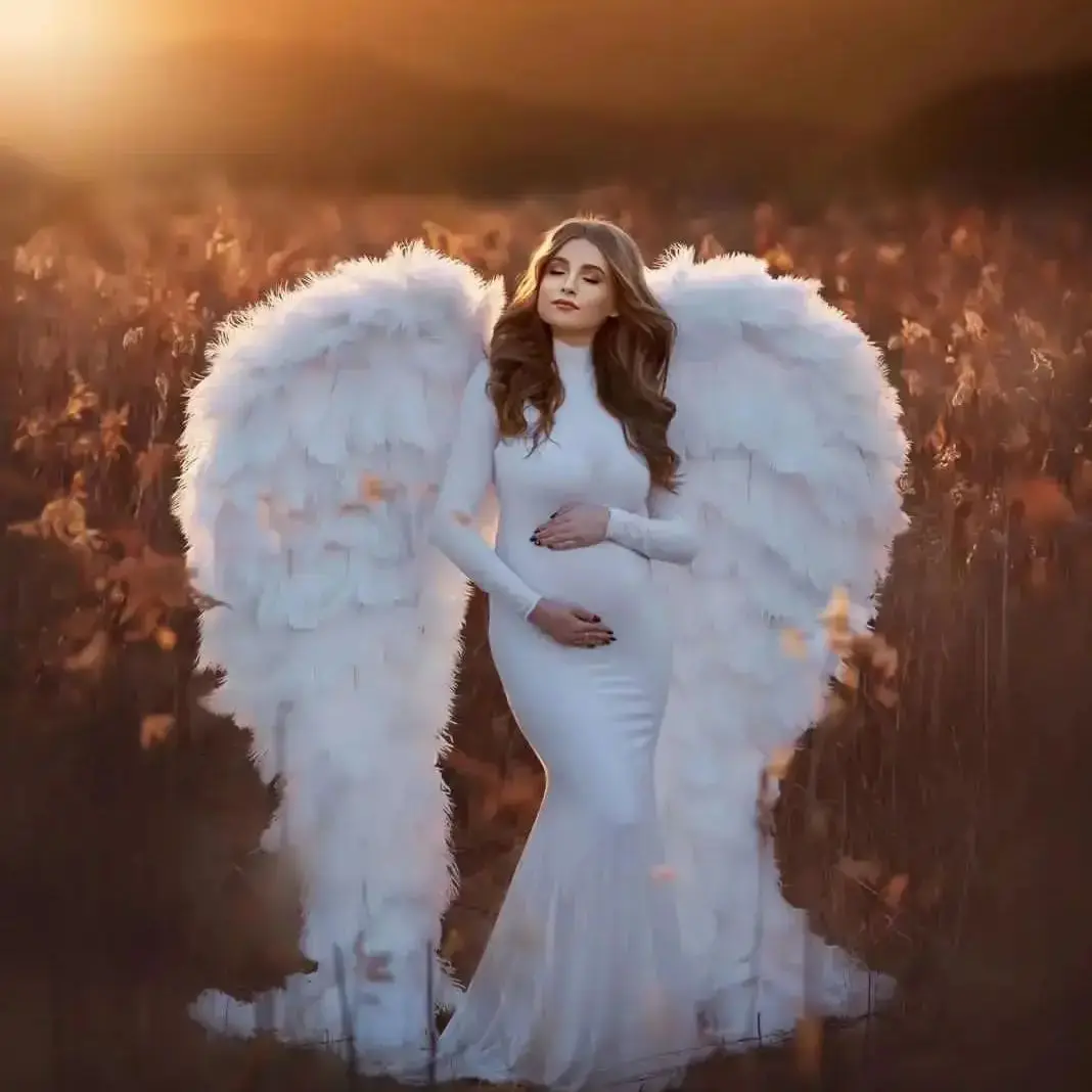 الطبيعية الأبيض النعامة ريشة أجنحة الملاك المتضخم الفاخرة حفل زفاف الدعامة مرحلة الأداء الملاك زي التبعي