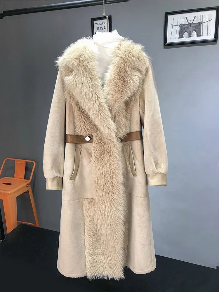 New Elegant Coats and Jackets Fashion Faux Fur Jacket Women\'s Fox Fur Warm Mid-length Fox Collar Winter Casaco Feminino Zm1536