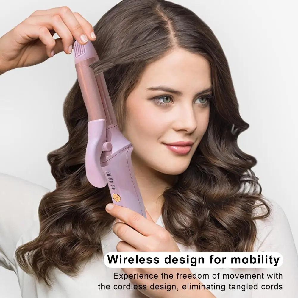 Locking Button Curling Iron Portable Cordless Hair Styling Tool Rechargeable Hair Curler Straightener with Adjustable for Women