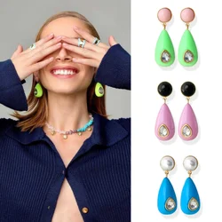 Candy Color Resin Designer Earrings Water Drop Zircon Dangle Drop Earrings for Women Colorful Long Earring Y2K Fashion Jewelry