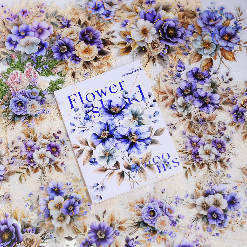 20pcs PET Flower Stickers Creativity Transparent Adhesive Diy Sticker Hand Made Decorative Scrapbook Junk Journal Supplies