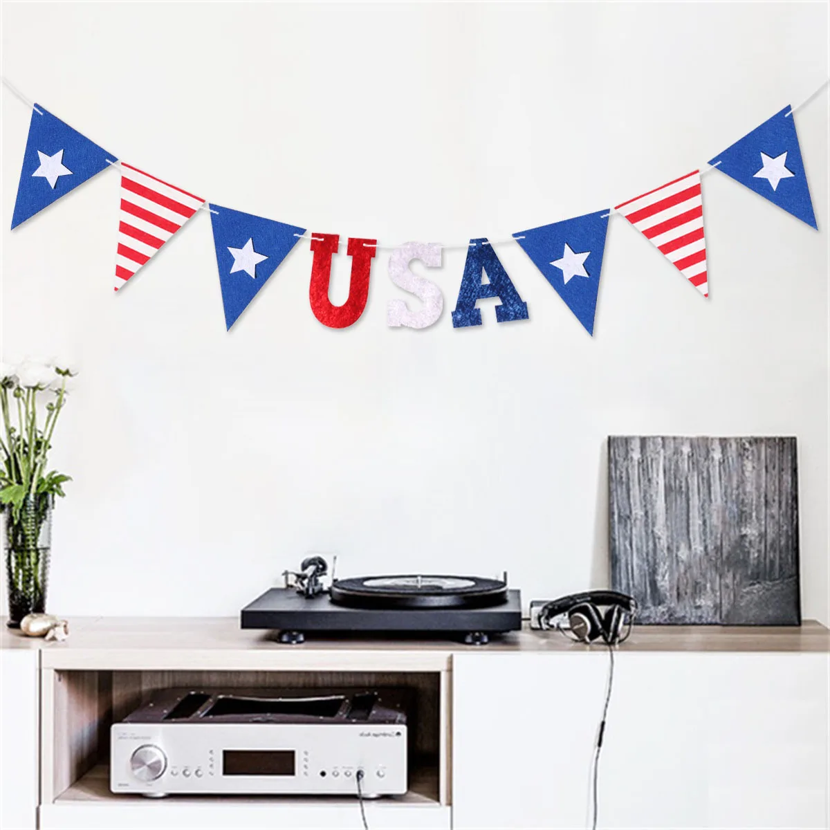 

American Flag Independence Day Party Banner Pennant Premium Felt Cotton Reusable Decoration Indoor Outdoor Garland