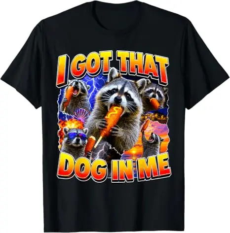 Ich habe diesen Hund in mir, ein Waschbär frisst einen Corn Dog, Bootleg, Vaterwitz, T-Shirt, Y2k, Food Art, Hotdog-Liebhaber, Grafikbekleidung, Damen, Herren, Neuheit – Detail 7