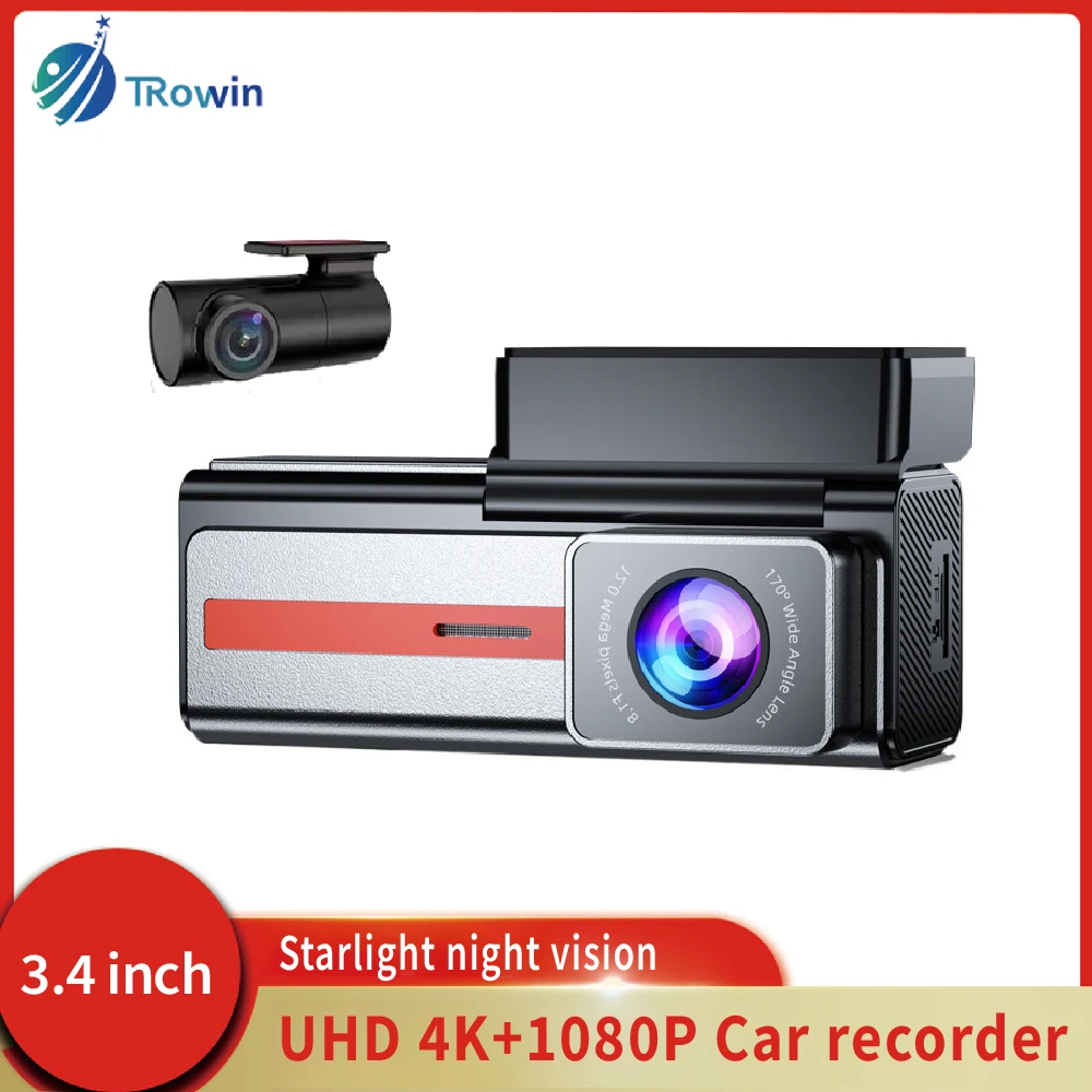 

3.4Inch Touch IPS Hidden Dash cam Car DVR HD 4K Front Rear Dual lens Wide Angle WiFi GPS G-Sensor Black Box Car Accessories