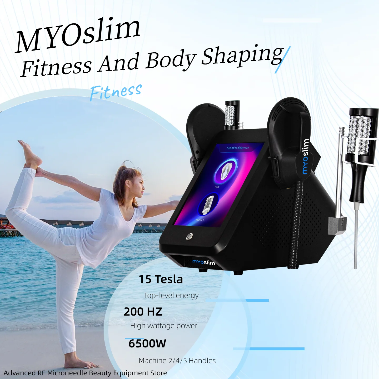 

6500 Вт 200 Гц Роликовая радиочастотная машина для моделирования тела Электромагнитный массажер для похудения и стимуляции мышц MYOslim.