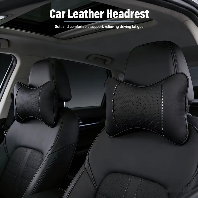Leather Car Seat Headrest Memory Foam Comfort Neck Pillow Auto Interiors For Tesla SpaceX Model 3 Y S X Cybertruck Juguete Coil