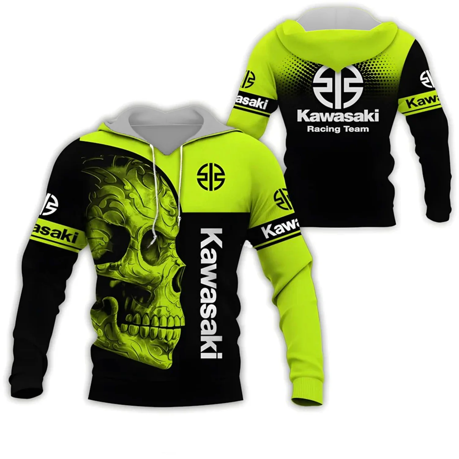 

Kawasaki Racing Team Skull Vengeance 3D Hoodie Adult Streetwear Hooded Unisex Motorcycle Sweatshirts Pullovers Clothing