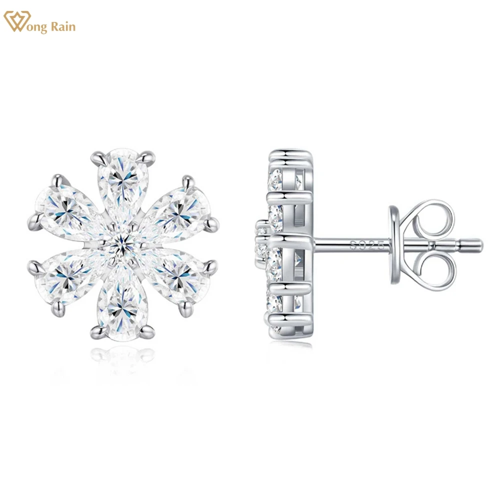 

Wong Rain 925 Sterling Silver VVS1 3EX D Color Pear Cut Real Moissanite Diamond Gemstone Flower Ear Studs Earrings Fine Jewelry