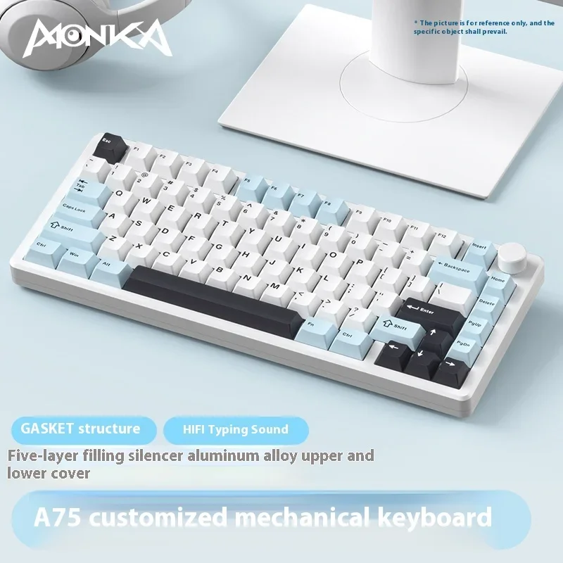 Imagem -02 - Teclado Gaming Mecânico Liga de Alumínio Personalizado Modo sem Fio Jogos Junta 81 Chaves Hot Swap Rgb pc Acessório Monka-a75