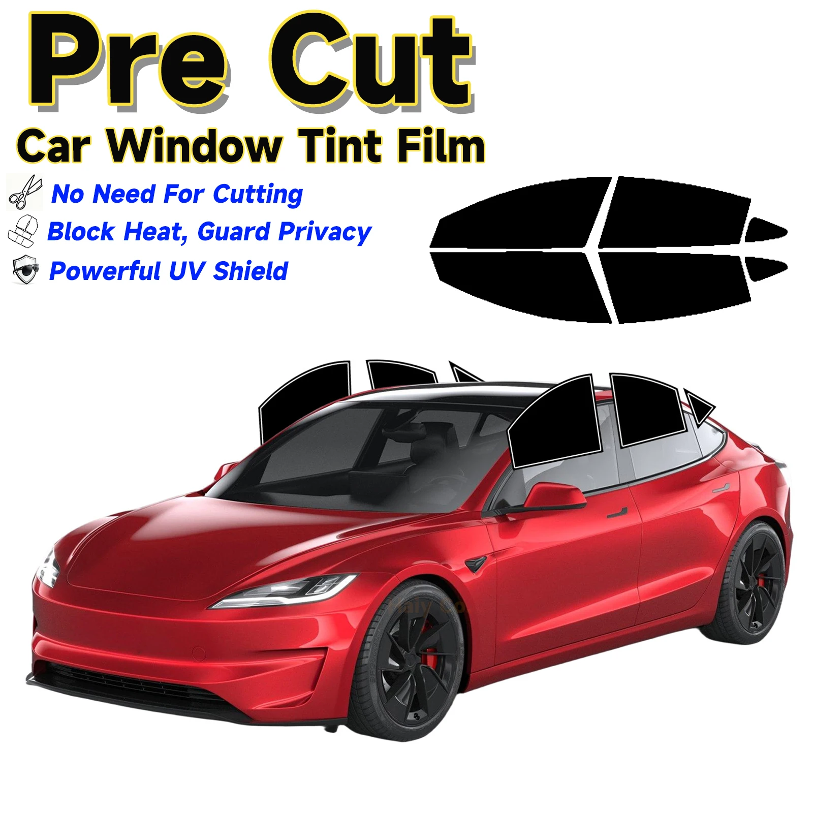 SuB Precut Window Tint Car for Tesla Model 3 2024-2026 Sun Uv-Ir Blocking Heat & Glare 2Ply Window Protector Privacy Films Shade