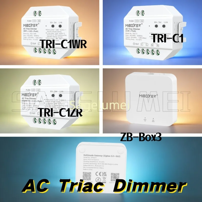 

2.4G RF Remote ZB-Box3 TRI-C1 TRI-C1WR TRI-C1ZR AC Triac Dimmer AC 110V 220V WiFi App /Voice Push Control 300W for Halogen Lamps
